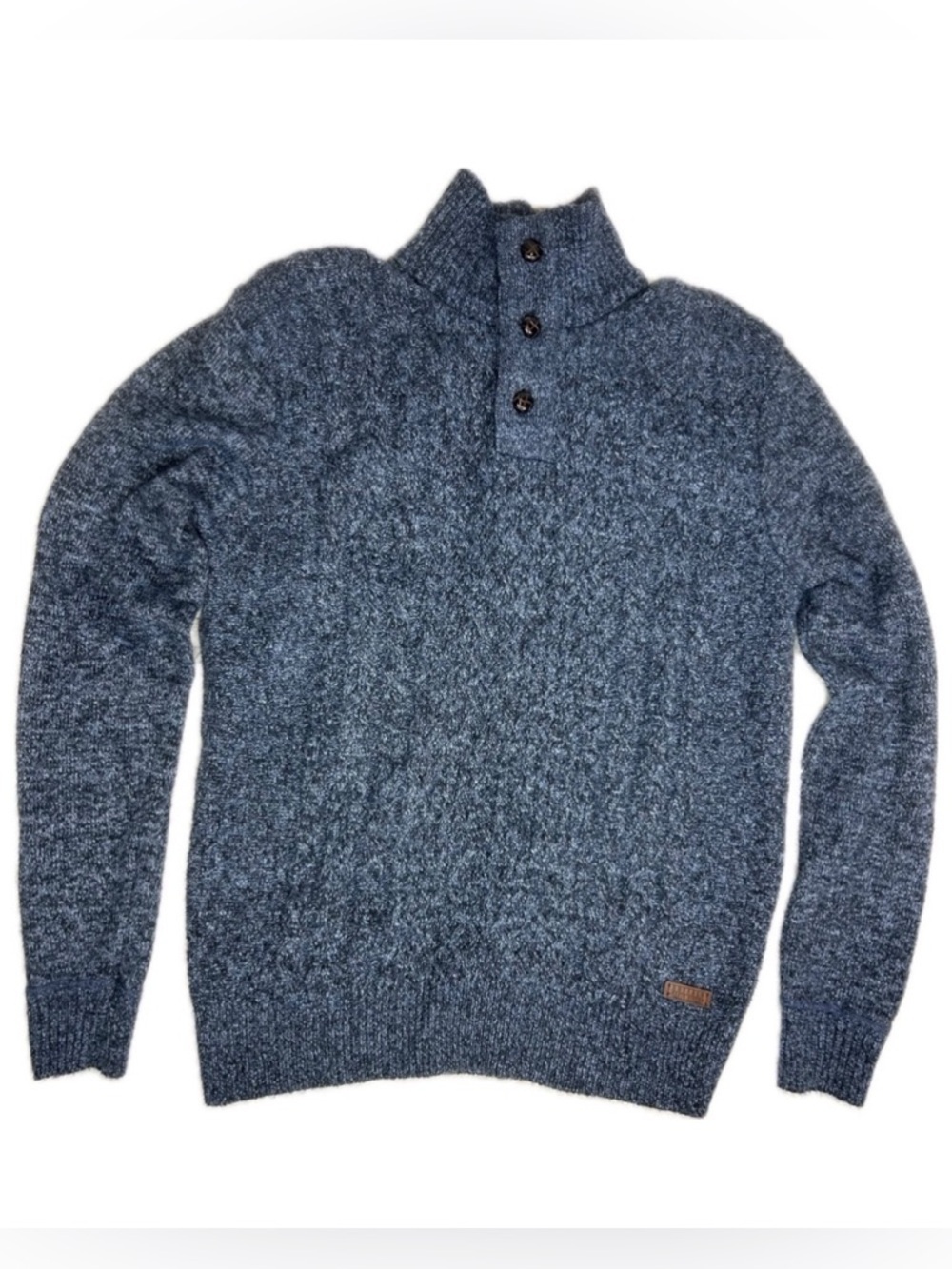 NWT BUFFALO David Bitton Blue Mix Watcher Cable Knit Sweater Button Up Collar